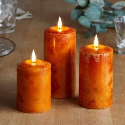 Lot De Citrouille Lumineuse Et Bougies D'Automne -Boutique De Noël CA20013 bougies truglow orange mouchetee