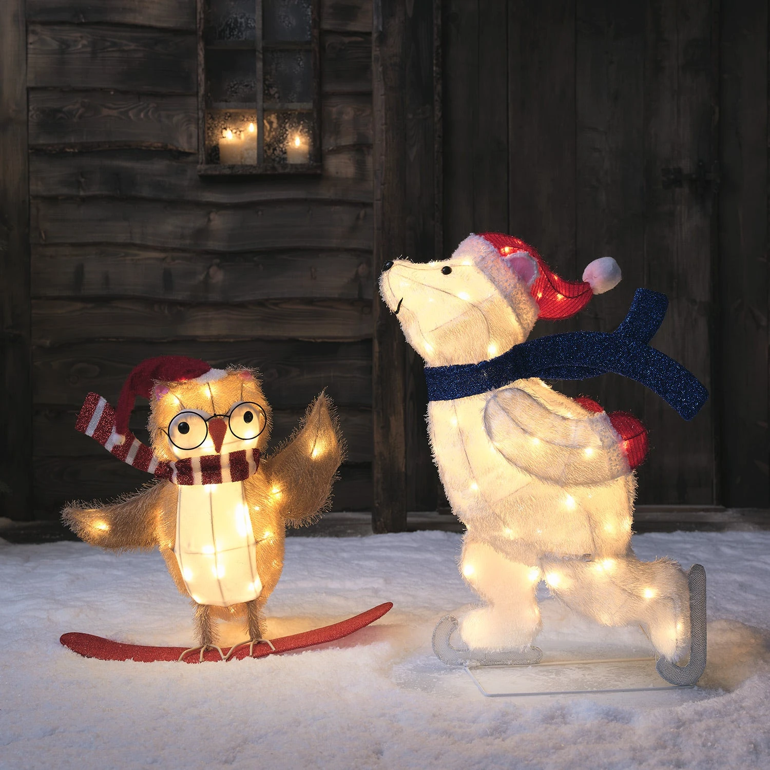 Lot De Figurines Lumineuses Ours Polaire Sur Patins à Glace Et Hibou Sur Ski 1 Lot De Figurines Lumineuses Ours Polaire Sur Patins à Glace Et Hibou Sur Ski