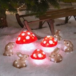 Lot De De Figurines De Noël, Champignons Et Lapins Lumineux En Acrylique