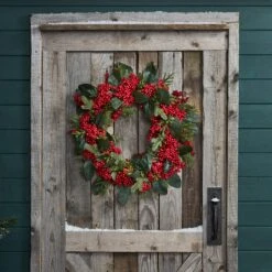 Grande Couronne De Noël Pré-illuminée Aux Baies Rouges -Boutique De Noël D WR2007 grande couronne de noel pre illuminee aux baies rouges p3