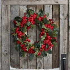 Grande Couronne De Noël Pré-illuminée Aux Baies Rouges -Boutique De Noël D WR2007 grande couronne de noel pre illuminee aux baies rouges p4