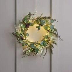 Couronne De Noël De 40 Cm à Baies Dorées Et Micro LED