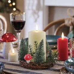 Couronne De Noël Pour Bougie, à Sapins Et Champignons -Boutique De Noël DE24008 couronne de noel pour bougie a sapins et champignons 3