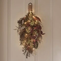 Lot De Couronne & Bouquet Mural Automne-Hiver Pré-éclairés -Boutique De Noël DE25005 bouquet mural pre eclaire automne hiver 2