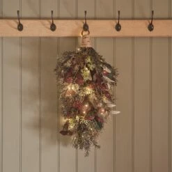 Lot De Couronne & Bouquet Mural Automne-Hiver Pré-éclairés -Boutique De Noël DE25005 bouquet mural pre eclaire automne hiver 5