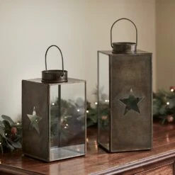 Duo De Lanternes Étoilées En Verre Et Métal Cuivré