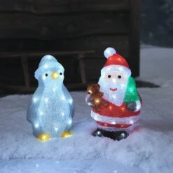Lot De Figurines Lumineuses De Père Noël Et Pingouin En Acrylique