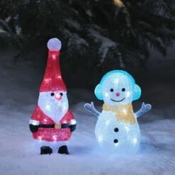 Lot De Figurines Lumineuses De Père Noël Et Bonhomme De Neige En Acrylique