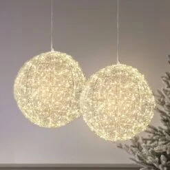 Lot De 2 Boules Lumineuses Argentées à Suspendre