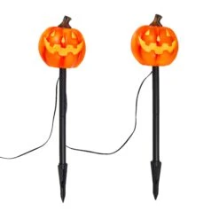 Lot De 2 Balises Lumineuses Citrouilles -Boutique De Noël HA25006ON balises lumineuse citrouilles sur fond blanc