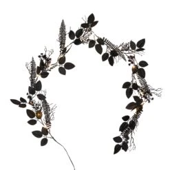 Lot De Couronne Et Guirlande Pré-éclairées D’Halloween Aux Feuillages Noirs -Boutique De Noël HA25012