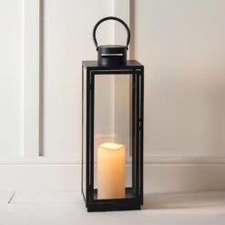 Grande Malvern Lanterne De Jardin -Boutique De Noël LA17001 Malvern Black Outdoor LED Candle Lantern Indoor solo P4