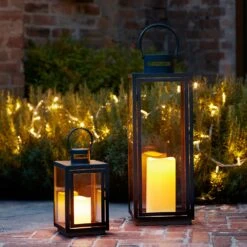 Grande Malvern Lanterne De Jardin -Boutique De Noël LA17001 Malvern Tall Black Outdoor Battery Candle Lantern Duo P2