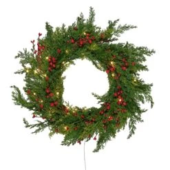 Couronne De Noël Pré-éclairée Aux Baies Rouges 10 Couronne De Noël Pré-éclairée Aux Baies Rouges -Boutique De Noël LL WR25009ON