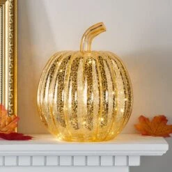 Citrouille Lumineuse En Verre à La Patine Dorée 15 Citrouille Lumineuse En Verre à La Patine Dorée -Boutique De Noël LL20047 deco automne citrouille lumineuse patine vieillie doree