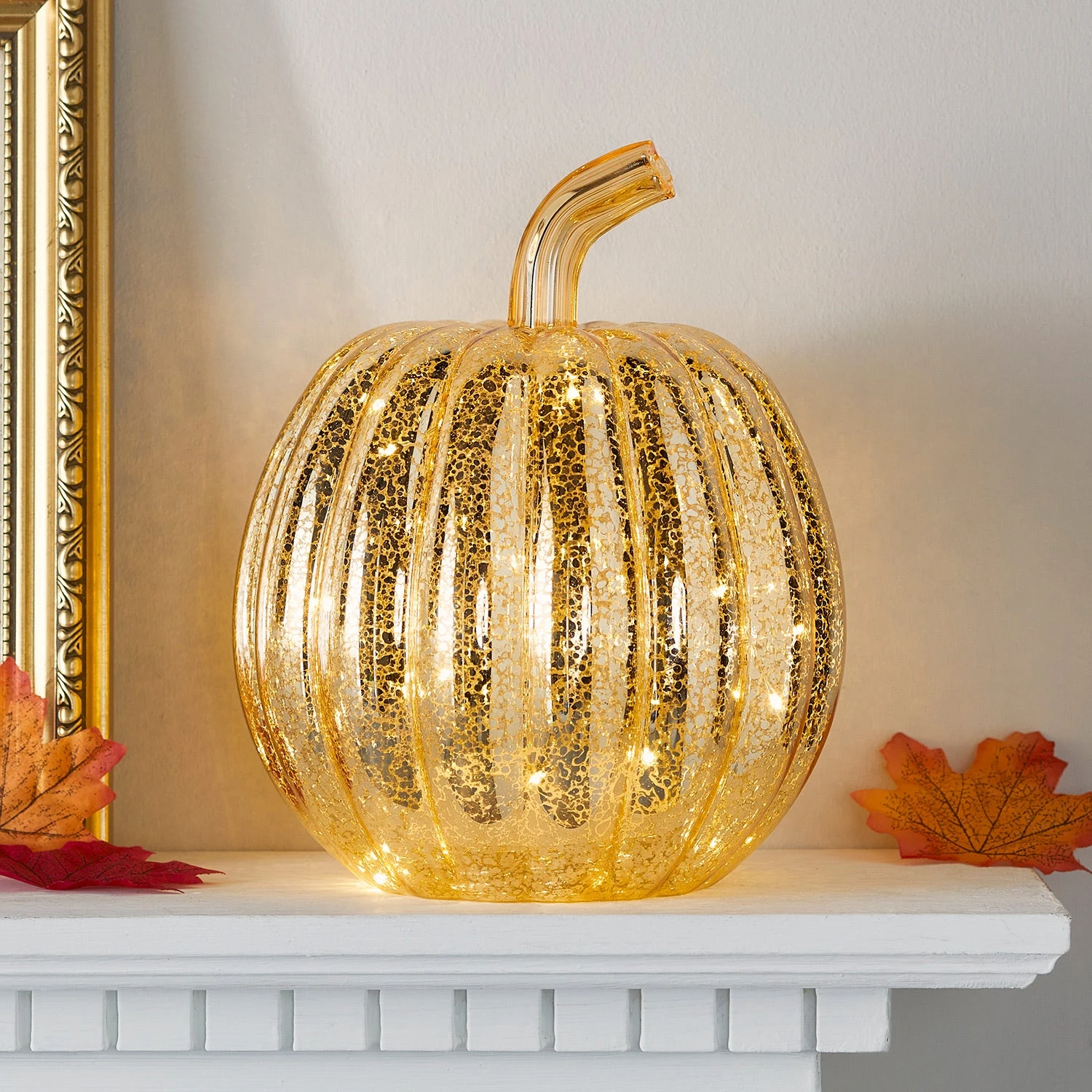 Citrouille Lumineuse En Verre à La Patine Dorée 7 Citrouille Lumineuse En Verre à La Patine Dorée – Image 7