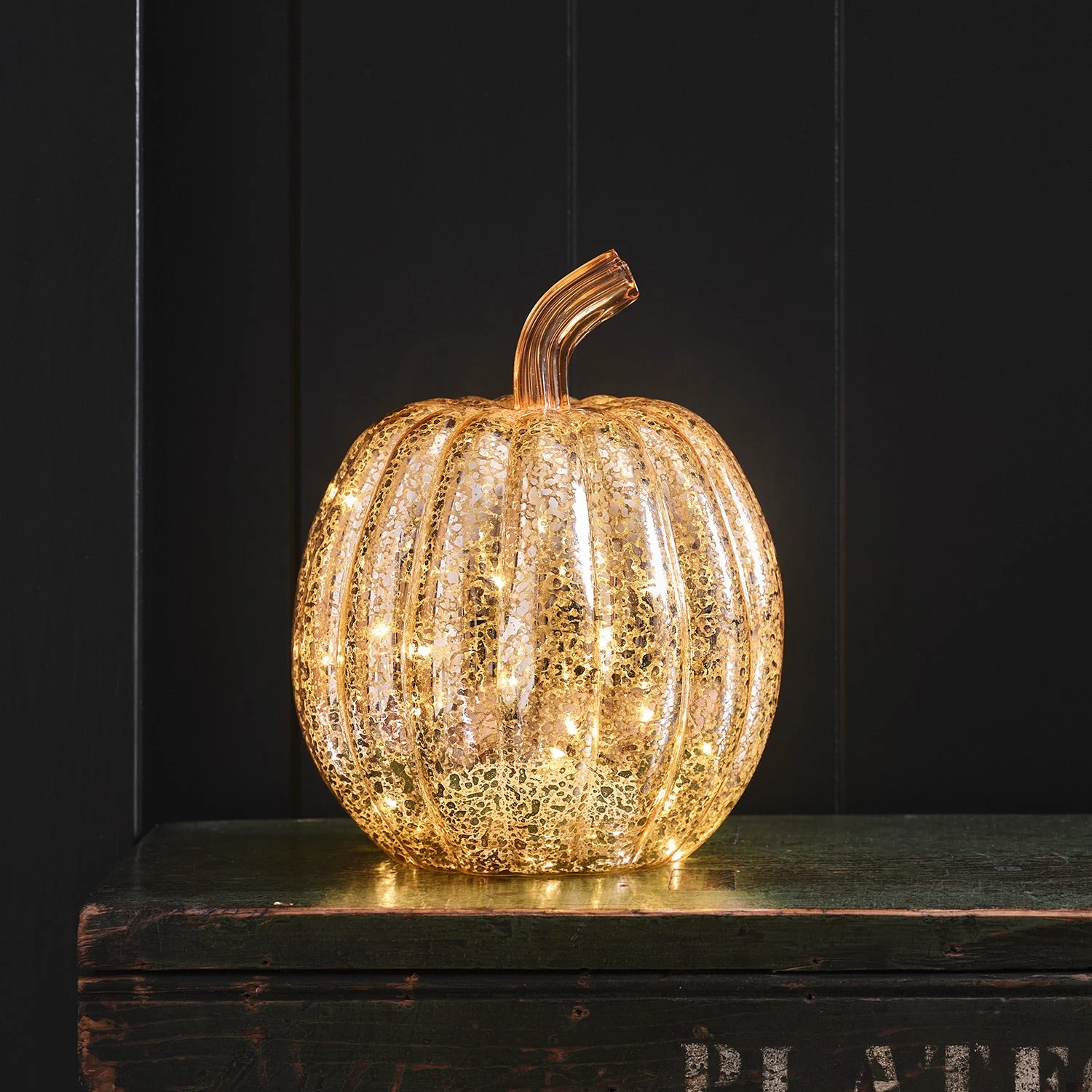 Citrouille Lumineuse En Verre à La Patine Dorée 2 Citrouille Lumineuse En Verre à La Patine Dorée – Image 2