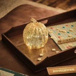 Citrouille Lumineuse En Verre à La Patine Dorée 11 Citrouille Lumineuse En Verre à La Patine Dorée -Boutique De Noël LL20047 citrouille lumineuse a la patine doree 3