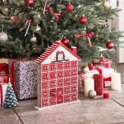 Calendrier De L'Avent En Bois En Forme De Maison De Campagne -Boutique De Noël LL21118 calendrier de lavent en bois en forme de maison de campagne