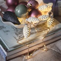 Guirlande Lumineuse 10 LED Pommes De Pin En Verre -Boutique De Noël LL25015 guirlande lumineuse pomme de pin avec une etoile lumineuse