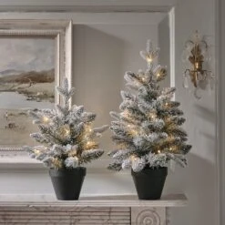 Lot De 2 Sapins Artificiels Enneigés Pré-éclairés De 45 Cm Et 60 Cm