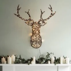 Tête De Cerf Lumineuse En Rotin 5 Tête De Cerf Lumineuse En Rotin -Boutique De Noël XX1901 Tete de Cerf Figure Noel Mur P2