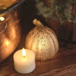 Lot De 8 Citrouilles Lumineuses En Verre à La Patine Blanche 12 Lot De 8 Citrouilles Lumineuses En Verre à La Patine Blanche -Boutique De Noël citrouille lumineuse a la patine blanche avec bougie votive