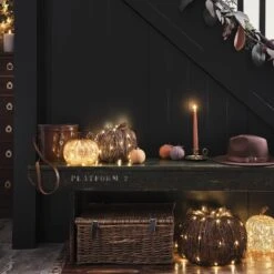 Lot De 2 Citrouilles Lumineuses En Rotin 16 Lot De 2 Citrouilles Lumineuses En Rotin -Boutique De Noël deco de hall d entree pour l automne