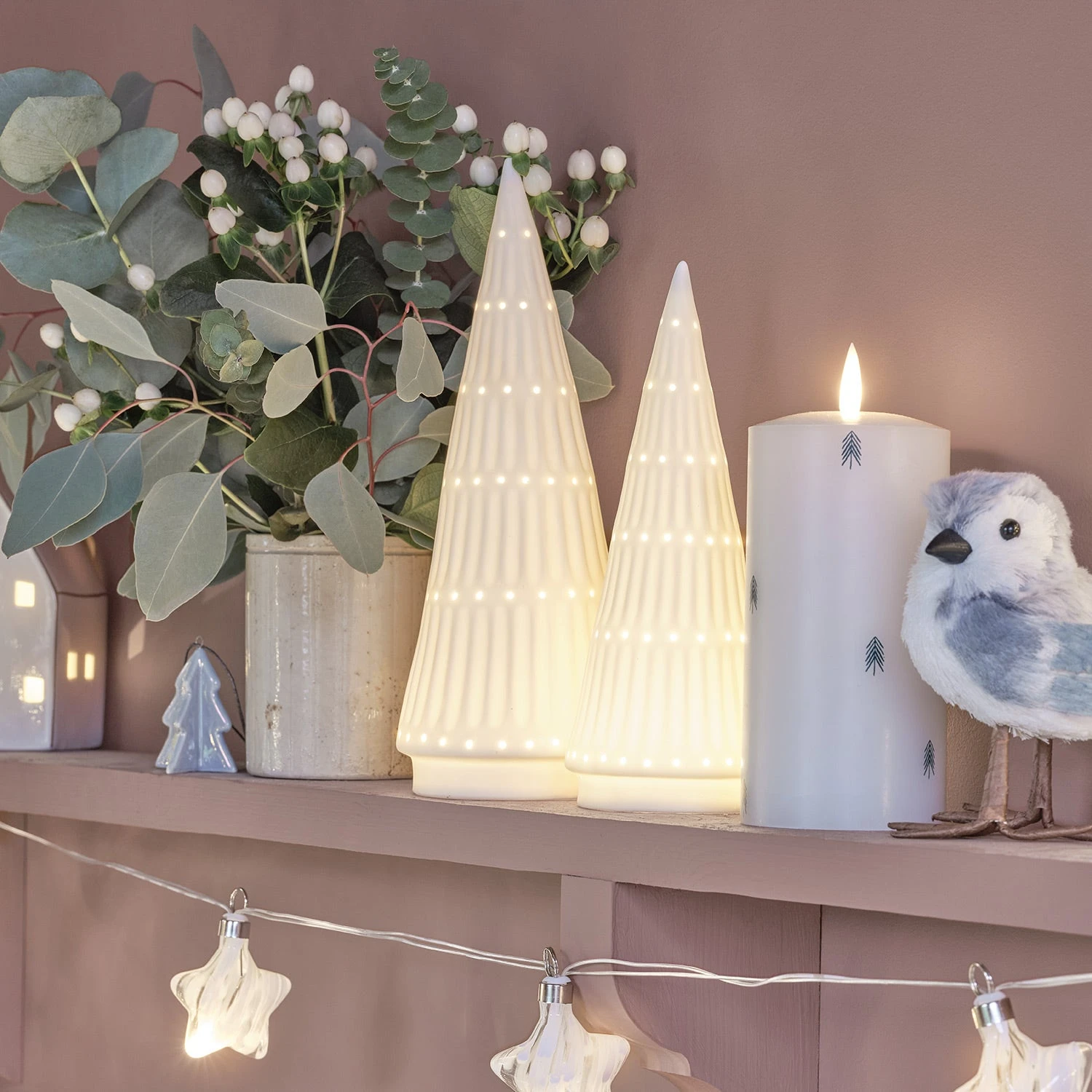 Lot De 2 Sapins Lumineux En Céramique à LED Blanc Chaud 2 Lot De 2 Sapins Lumineux En Céramique à LED Blanc Chaud – Image 2